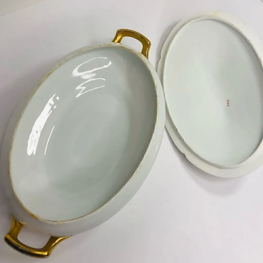 Vintage PSL Imperial Austria Porcelain Soup Tureen With Lid – Gold Trim, Oval Se